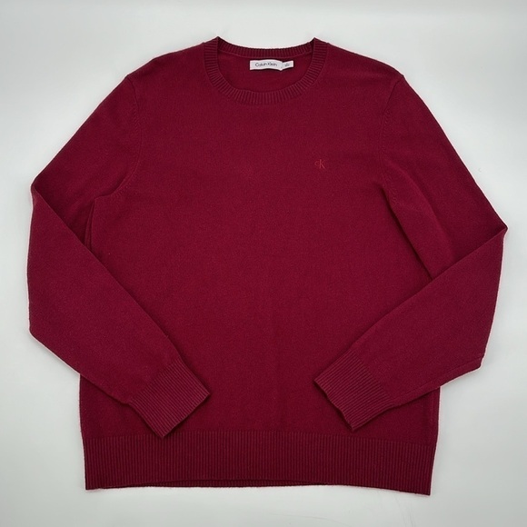 Calvin Klein CK Logo Wool blend Crewneck Classic Holiday Knit Sweater Wine sze M - Picture 4 of 10
